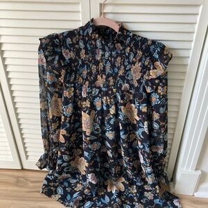 Dress Forum Floral Long Sleeve Dress - Black and Blue